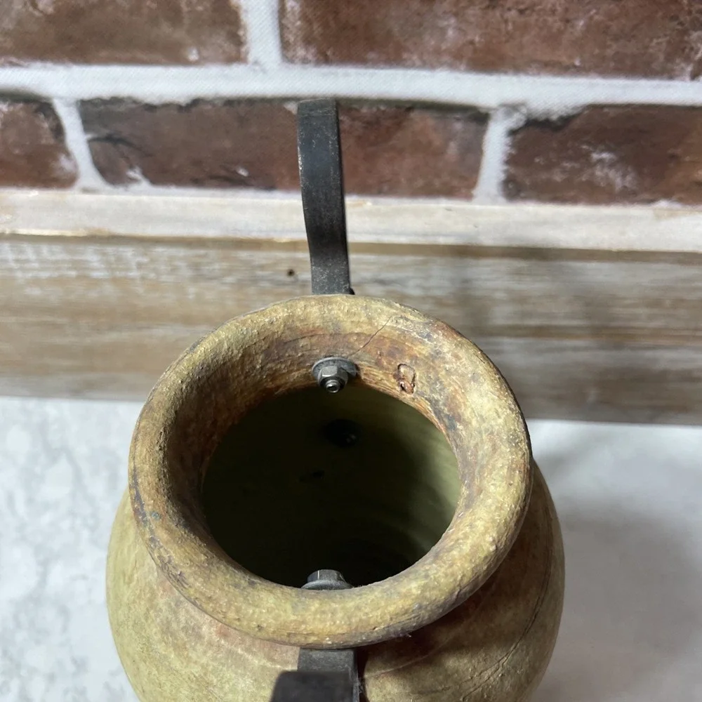 Antique Terracotta Single Metal Handle  Vase Jug
